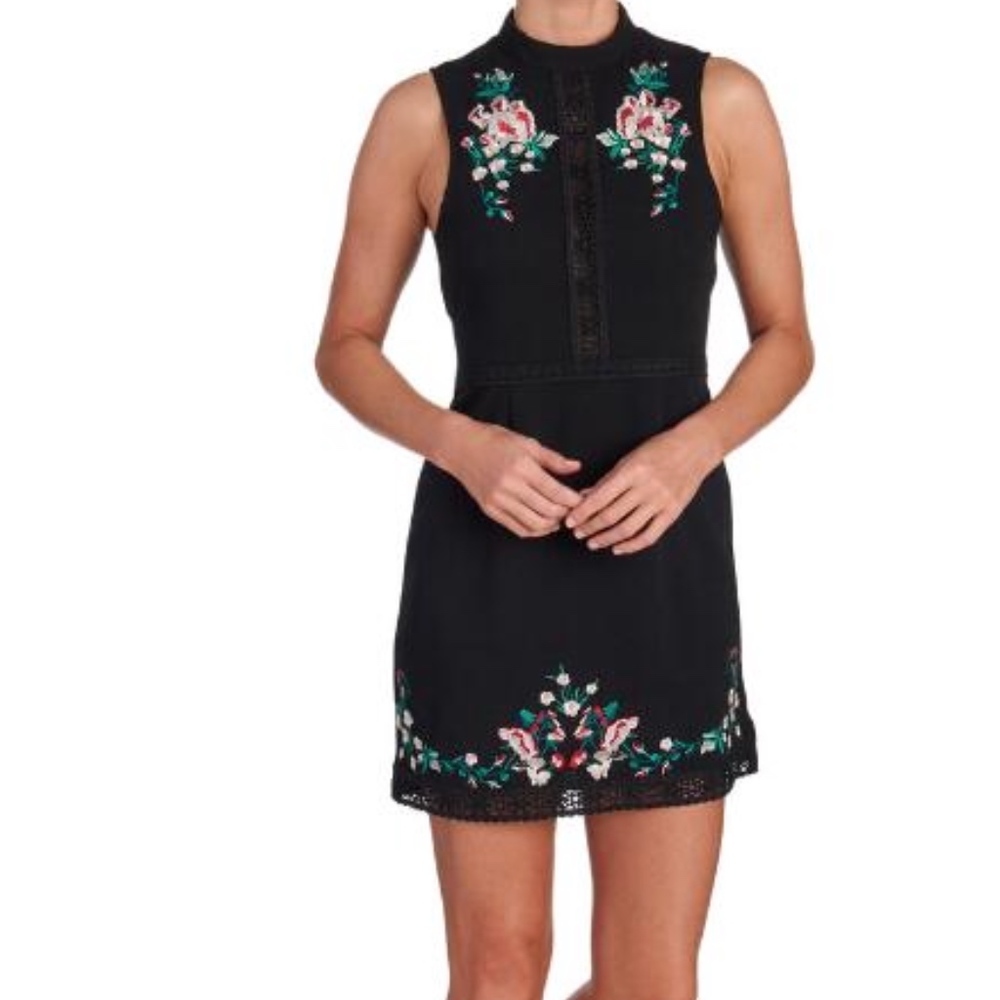 ROMEO + JULIET Floral Embroidered Mock Neck Dress